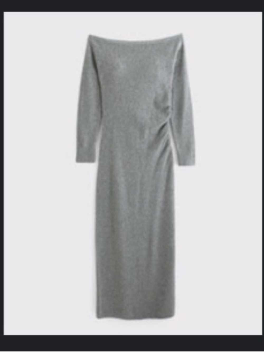 Off-Shoulder Gray Knit Midi Dress with Side Ruching